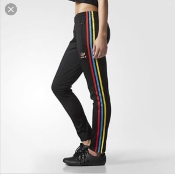 adidas Pants - RARE L/G Adidas Women track pants with multi-color stripes and logo